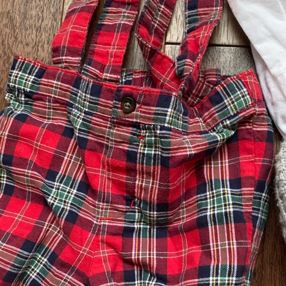 Janie and Jack Red Plaid Overalls with Gray Sweater Set - Picture 3 of 10